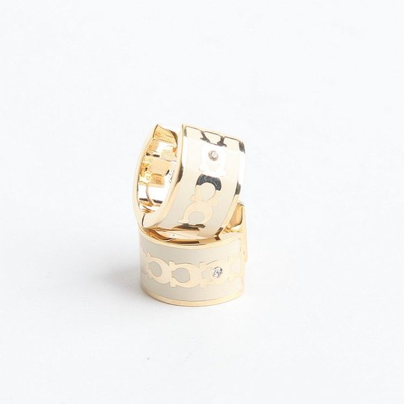 BRAND NEW COACH SIGNATURE ENAMEL HOOP EARRING GOLD/IVORY - Picture 5 of 9